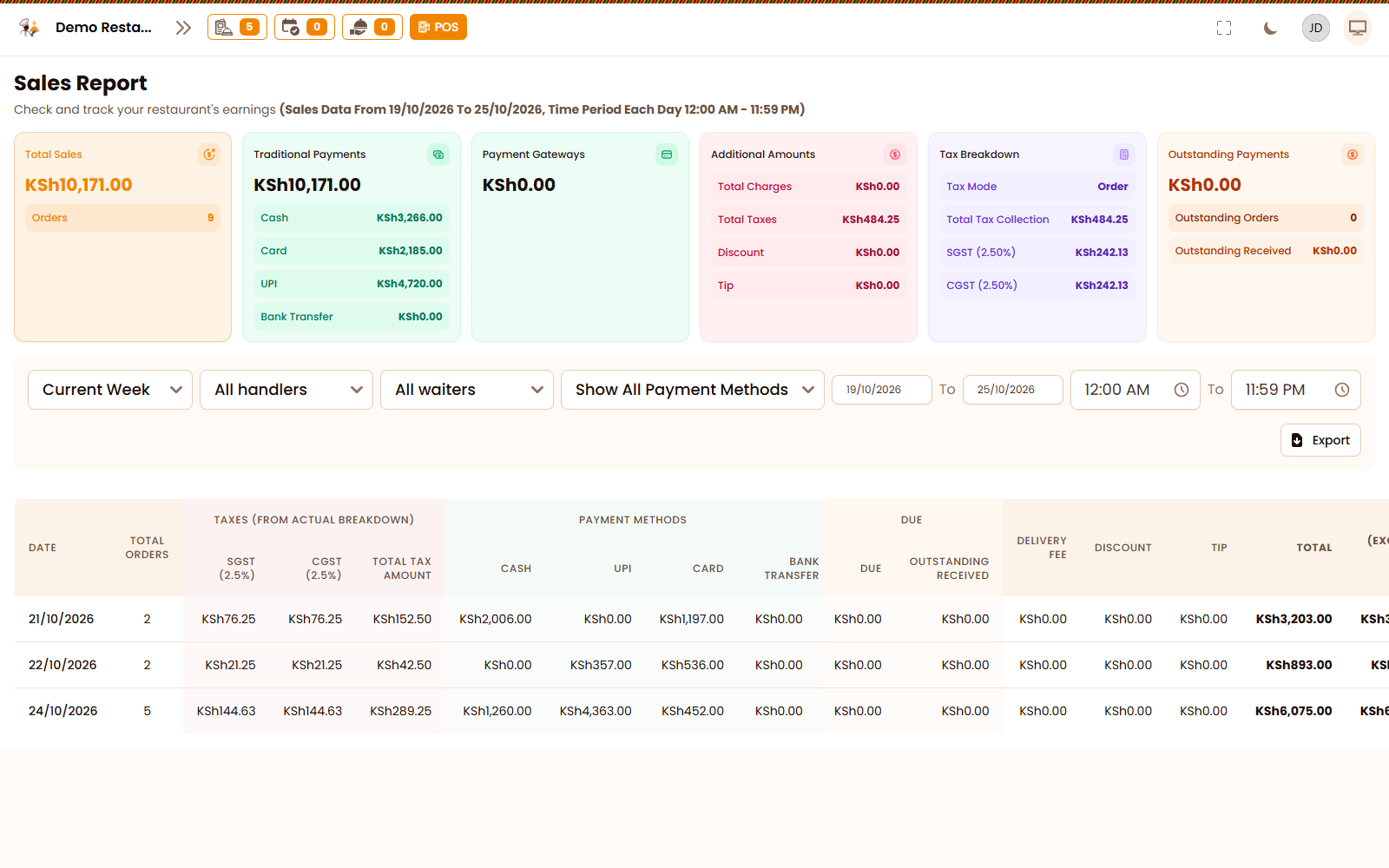 Reports screen in KulaOS